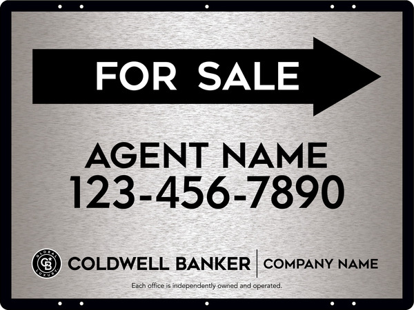 Directional Agent For Sale Sign Panel, 18"H X 24"W, 3mm Brushed Aluminum Composite