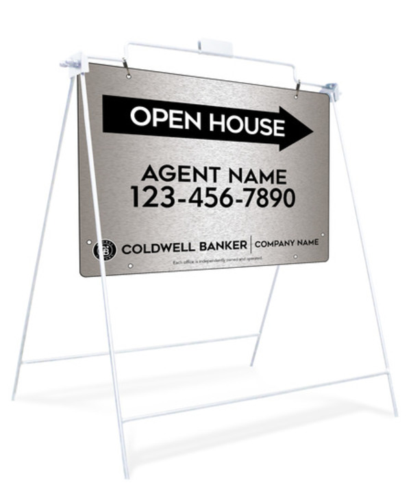 Swinging A-Frame And Agent Open House Sign Panel Unit, 18"H X 24"W, Brushed Aluminum Composite