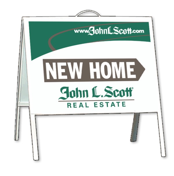 John L. Scott Angle Iron A-Frame and New Home sign panel unit ,.050 polyethylene 18"h x 24"w
