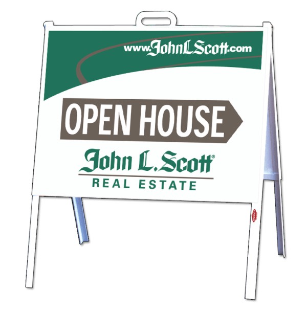 John L. Scott Angle Iron A-Frame and open house sign panel unit, 24 GA steel 18"h x 24"w