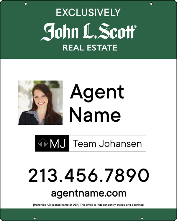 John L. Scott Hanging Agent Photo w/ Team Logo Sign Panel,  24 GA steel 30"h x 24"w