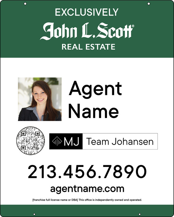 John L. Scott Hanging Agent Photo w/  QR Code &Team Logo Sign Panel, 30"h x 24"w, 3MM Aluminum Composite