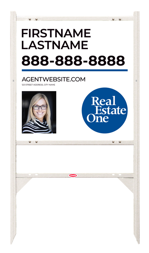 Angle Iron Frame W/ 1 Rider Inserts And Agent Photo Sign Panel Unit, 24"H X 24"W, Steel