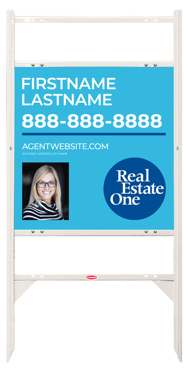 Reflective Angle Iron Frame W/ 2 Rider Inserts And Agent Photo Sign Panel Unit, 24"H X 24"W, .040 Aluminum