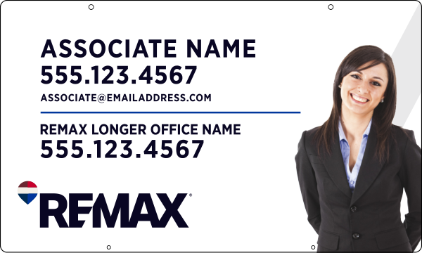 RE/MAX Reflective Hanging Associate Name w/ Cut Out Photo Sign Panel, 18"h x 30"w, Steel