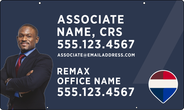 RE/MAX Reflective Hanging Associate Name, CRS w/ Cut Out Photo Sign Photo Panel, 18"h x 30"w