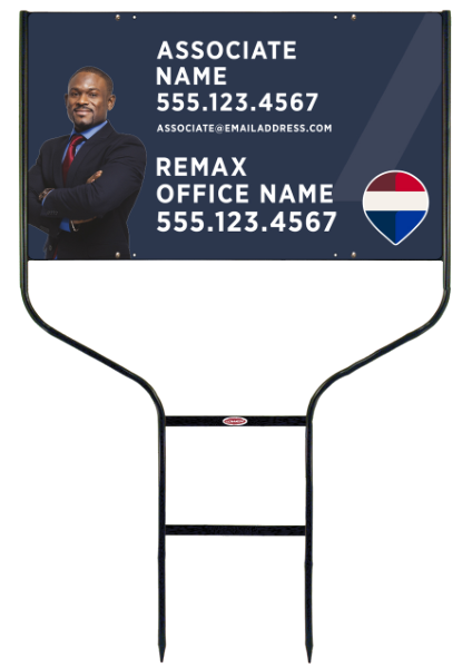 RE/MAX Round Rod Frame and Associate Name, w/ Cut Out Photo Sign Photo Panel Unit, 18"h x 30"w, Steel