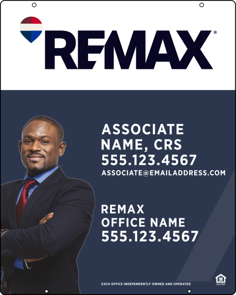 RE/MAX Reflective Hanging Associate Name w/ Cut Out Photo Sign Panel, 30"h x 24"w, Steel