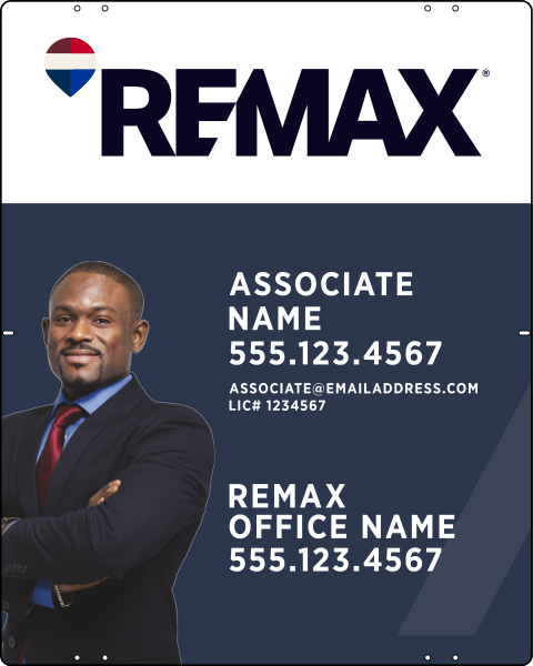 RE/MAX Associate Name w/ License Number & Cut Out Photo Sign Panel, 30"h x 24"w, Steel