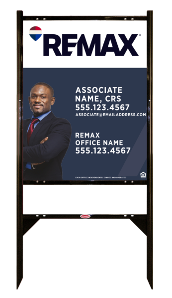 RE/MAX Reflective Angle Iron Frame and Associate Name w/ Cut Out Photo Sign Unit,  30"h x 24"w, .040 Aluminum