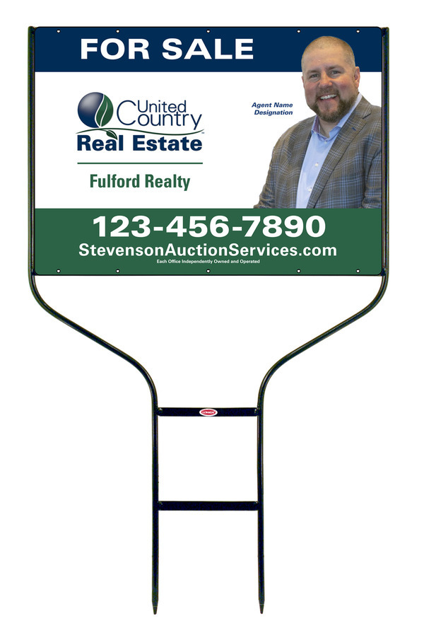United Country Real Estate Round Rod Frame and Agent Sign Panel Unit, 20"h x 28"w, Steel