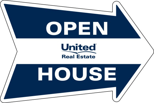 United Real Estate Real Estate Open House Arrow Panel, Corrugated Plastic 18"h x 24"w
