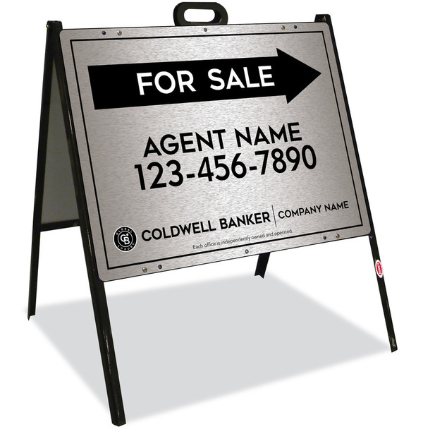 A-Frame and Agent For Sale Sign Panel Unit, 18h x 24w, Brushed Aluminum Composite