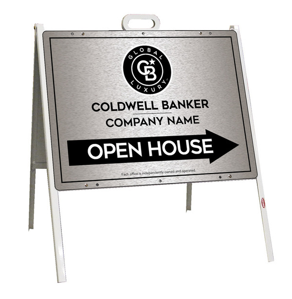 Angle Iron Frame and Office Open House Sign Panel Unit, 18h x 24w, Brushed Aluminum Composite