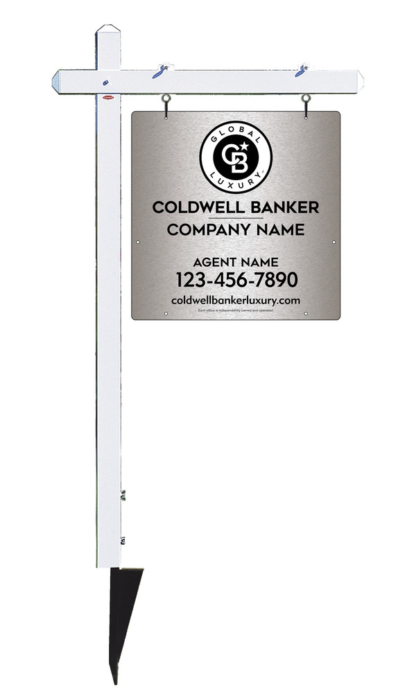 Sign Post and  Agent Panel Unit, 24h x 24w, Brushed Aluminum Composite