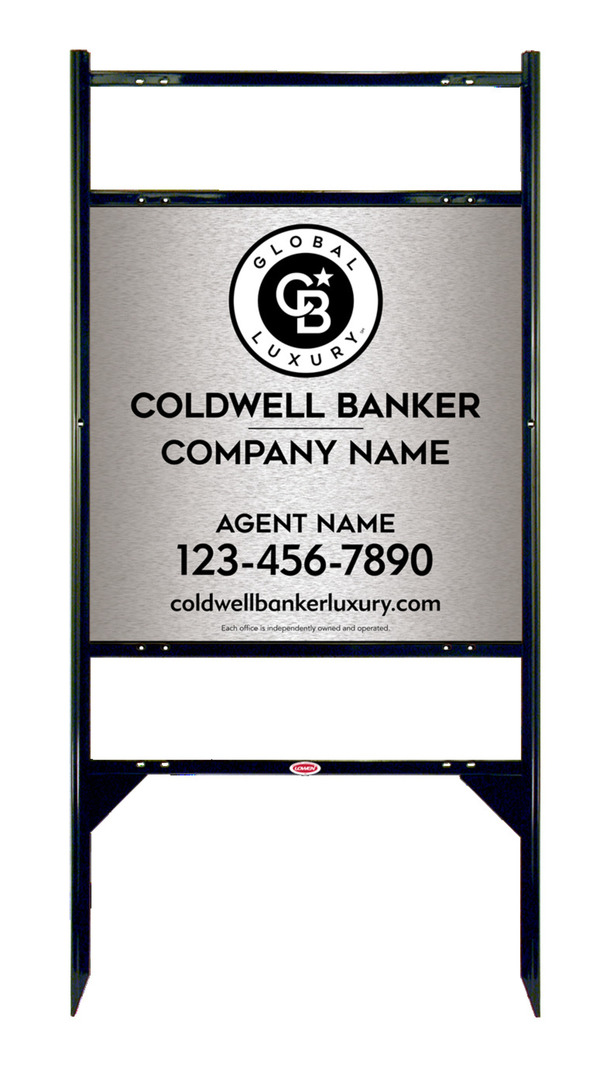 Angle Iron Frame w 2 Rider Inserts and Agent Sign Panel Unit, 24h x 24w, Brushed Aluminum Composite
